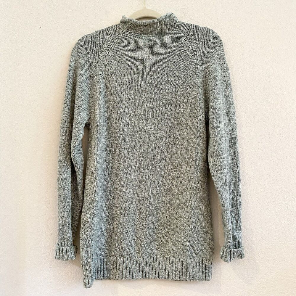 LL Bean Womens Sweater Sz Small Cream Green Marled Knit Cotton Roll Neck Preppy - Picture 11 of 11